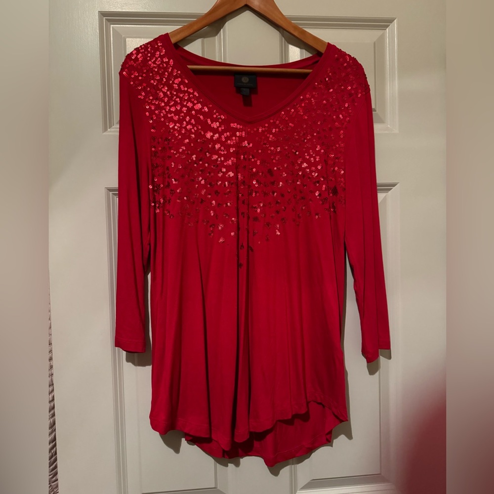 Festive Red Top with Sequin Details
